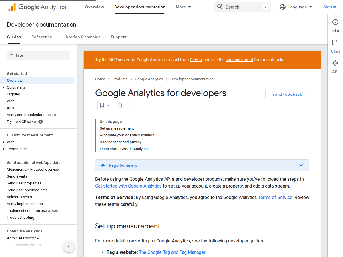 Google Analytics documentation page in English describing event measurement