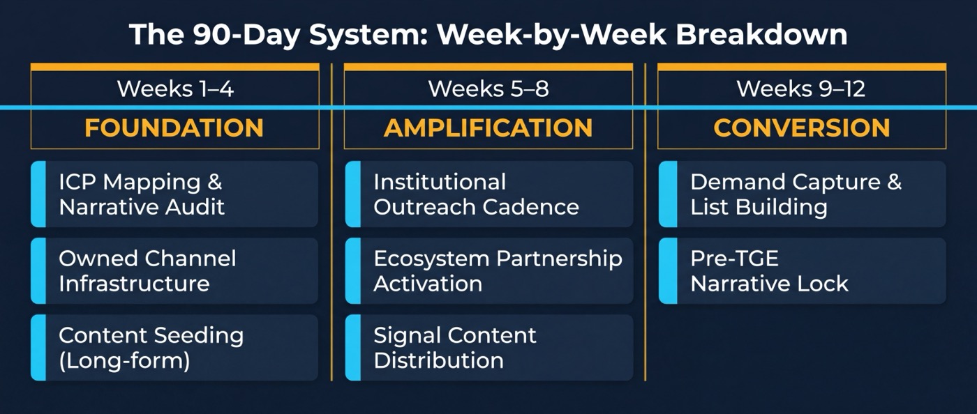 Pre-TGE 90-Day Week-by-Week Breakdown